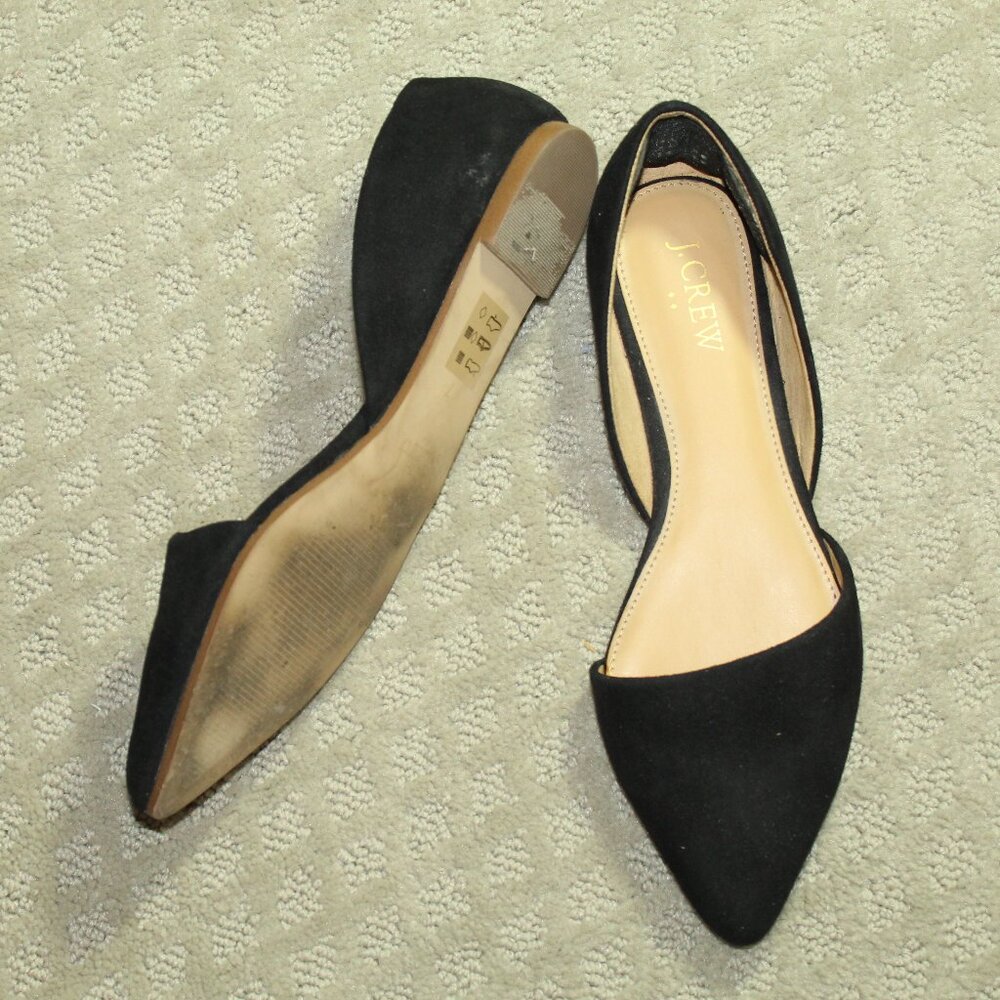 J.CREW Women's 7 Black Suede Zoe D'Orsay Pointed-Toe Flats BH954